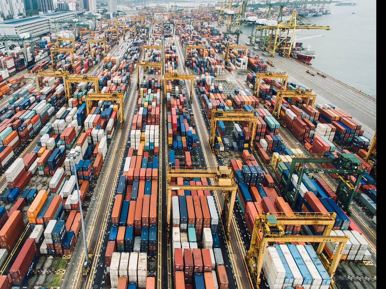Aerial view of a container port used for shipping hardware to Pacific Island markets